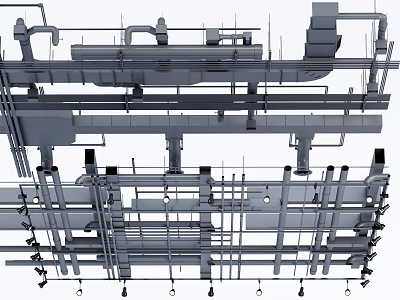Industrial Ceiling Structure Design With Metal Framework Pipes And Lighting Fixtures 3d model