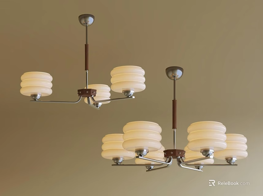 Modern Chandeliers Featuring Layered White Glass Shades And Metal Wooden Arms 3d model 