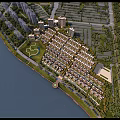 Aerial Planning of Waterfront Residential Area with Green Spaces and High Rise Buildings
