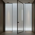 Modern Frosted Glass Door With Black Frame And Wooden Wall Design