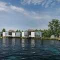 Modern Boutique Guesthouse Architecture With Large Glass Windows Wooden Deck And Green Lawn