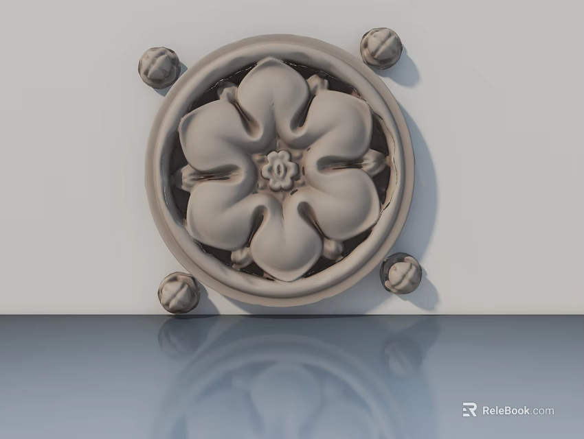 Swing Door With Carved Floral Pattern Classical Style Decorative Element On Surface 3d model 