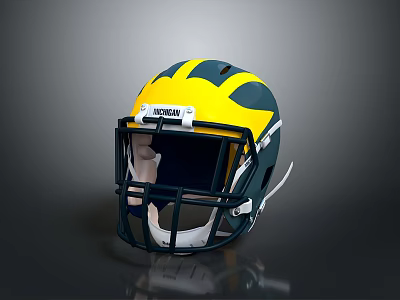 Green And Yellow Riddell Football Helmet With Face Mask As Weapon 3d model