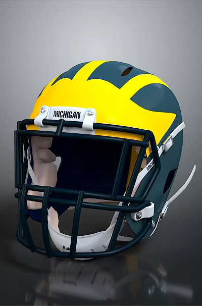 Green And Yellow Riddell Football Helmet With Face Mask As Weapon 3d model