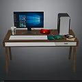 Modern Computer Desk Setup With Monitor PC Case Keyboard And Mouse
