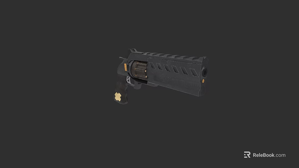 Modern Black Revolver With Tactical Design And Floral Pattern On Grip And Metal Components 3d model 