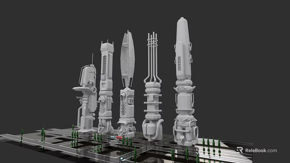 Futuristic Urban Architecture With Unique White Tower Structures And Green Landscaping 3d model 