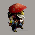3D Fantasy Game Movie Character Featuring Mushroom Hat Pointed Nose Patched Clothes And Tools