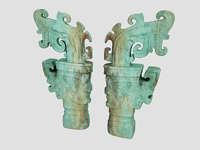 Ancient Bronze Dragon Shaped Sculptures With Intricate Patterns And Symmetrical Design 3d model