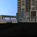 Modern Entrance Gate Between High Rise Buildings With Glass Curtain Walls And Paved Ground