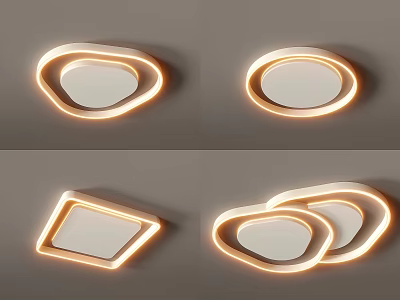 Modern Sleek Ceiling Lights Featuring Various Shapes Illuminated Frames And White Panels 3d model