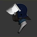 Tactical Military Helmet With Silver Face Shield Black Respirator And Blue Details