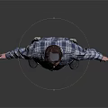 Man In Plaid Shirt And Dark Pants With Outstretched Hands Against Gray Background