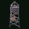 Wooden Stick Built Tower Multi Level Structure With Ladder Platform And Tile Roof 3d model