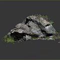 Natural Stone Rock Formation with Small Green Plants and Moss on Surface