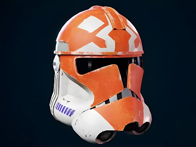 Orange And White Clone Trooper Helmet With Blue Accents And Ventilation Ports 3d model