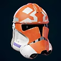 Orange And White Clone Trooper Helmet With Blue Accents And Ventilation Ports