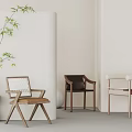 Modern Minimalist Dining Chairs With Wooden Frame Woven Back And Bamboo Plant In White Interior