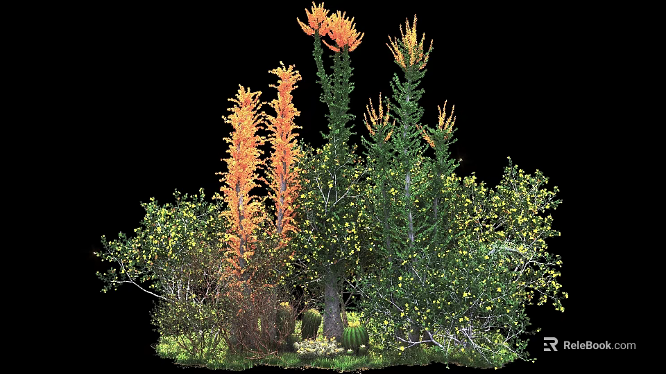 Colorful Garden Shrubs With Orange Flowers Yellow Berries And Lush Green Foliage 3d model 
