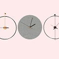 Three Modern Wall Clocks With Abstract Line Designs On Soft Pink Wall 3d model