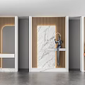 Decorative Sculptures In Modern Interior With Wooden Walls And Marble Panels