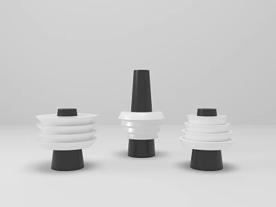 Modern Minimalist Black And White Three-Piece Stacked Disc Design Decorative Figurine Set For Home Decor 3d model