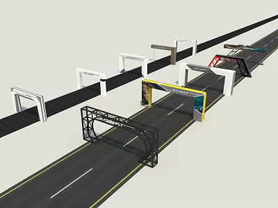 Roadway Archway Structures With Various Modern Designs Along Urban Road 3d model