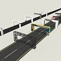 Roadway Archway Structures With Various Modern Designs Along Urban Road