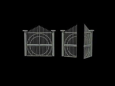 Stylish Metal Double Doors With Intricate Geometric Patterns And One Open 3d model
