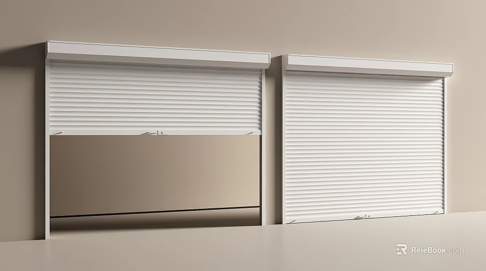 White Roller Shutters Installed On Light Colored Wall With Simple Design 3d model 