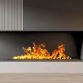 Modern Black Fireplace Interior With Burning Flames And Vertical Striped Panel 3d model