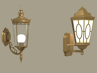 Classic Golden Wall Lamps Furniture With Glass Shades And Ornate Brass Design 3d model