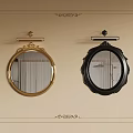 Two Round Mirrors With Gold And Black Frames Wall Mounted Decorative Design 3d model