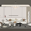 Cream Style Living Room Sofa Coffee Table Combination Cream Style Sofa Mother and Mother Coffee Table Lazy Sofa Floor Lamp Chandelier Living Room Background Wall 3d model
