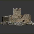 Ancient Stone Castle Architectural Components Featuring Tower And Defensive Walls 3d model
