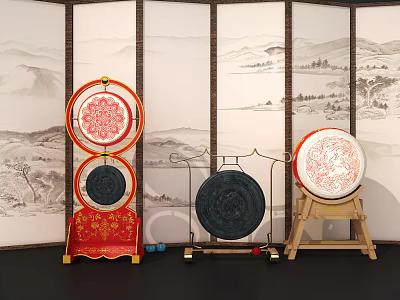 new chinese style gongs and drums 3d model