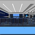 Modern Control Room With Workstations Large Screens Curved Ceiling And Windows 3d model