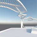 Modern Curved Pergola Design With White Structure And Open Air Setting 3d model