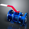 Blue Flanged Ball Valve With Red Handle And Metal Reflective Surface
