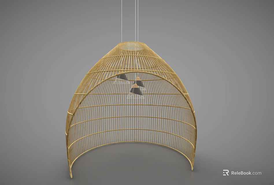 Golden Woven Semicircular Room Divider Partition Hanging With Black Decorative Accents 3d model 