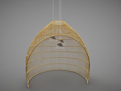 Golden Woven Semicircular Room Divider Partition Hanging With Black Decorative Accents 3d model