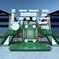 Outdoor Modern Photo Check-in Spot With Green Staircases Circular Decorations And Geometric Design