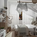 Cozy Modern Hotel Guest Room Interior With Canopy Bed Hanging Chair TV Natural Light And Plants
