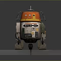 Orange Top White Body Robot Character With Antenna Mechanical Arms And Legs On Gray Platform
