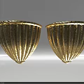 Two Golden Carved Elegant Wall Mounted Ornaments With Vertical Striped Design