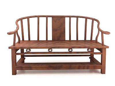 Wooden Multi-person Sofa With Traditional Curved Backrest And Carved Armrest Design 3d model