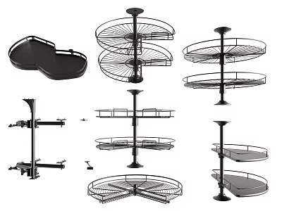 Metal Storage Racks Featuring Various Multilayer Rotating And Wall Mounted Designs 3d model