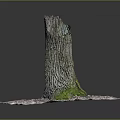 Natural Wood and Stone Tree Stump with Bark Texture and Green Moss on Base 3d model