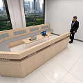 Modern Leisure Area With White Walls Reception Desk And City View Through Large Windows