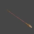 Ornate Carved Metallic Staff Weapon With Intricate Patterns And Golden Texture Details